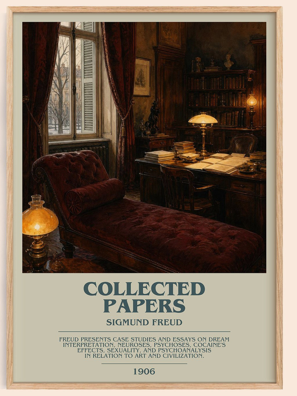 Collected papers bookish book poster by Sigmund Freud – framed literary art print