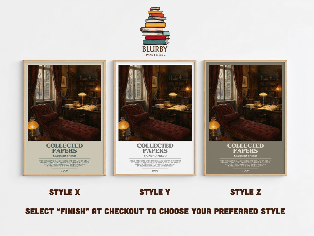 Collected papers bookish print in frame leaning in hallway – non fiction wall art (mockup)