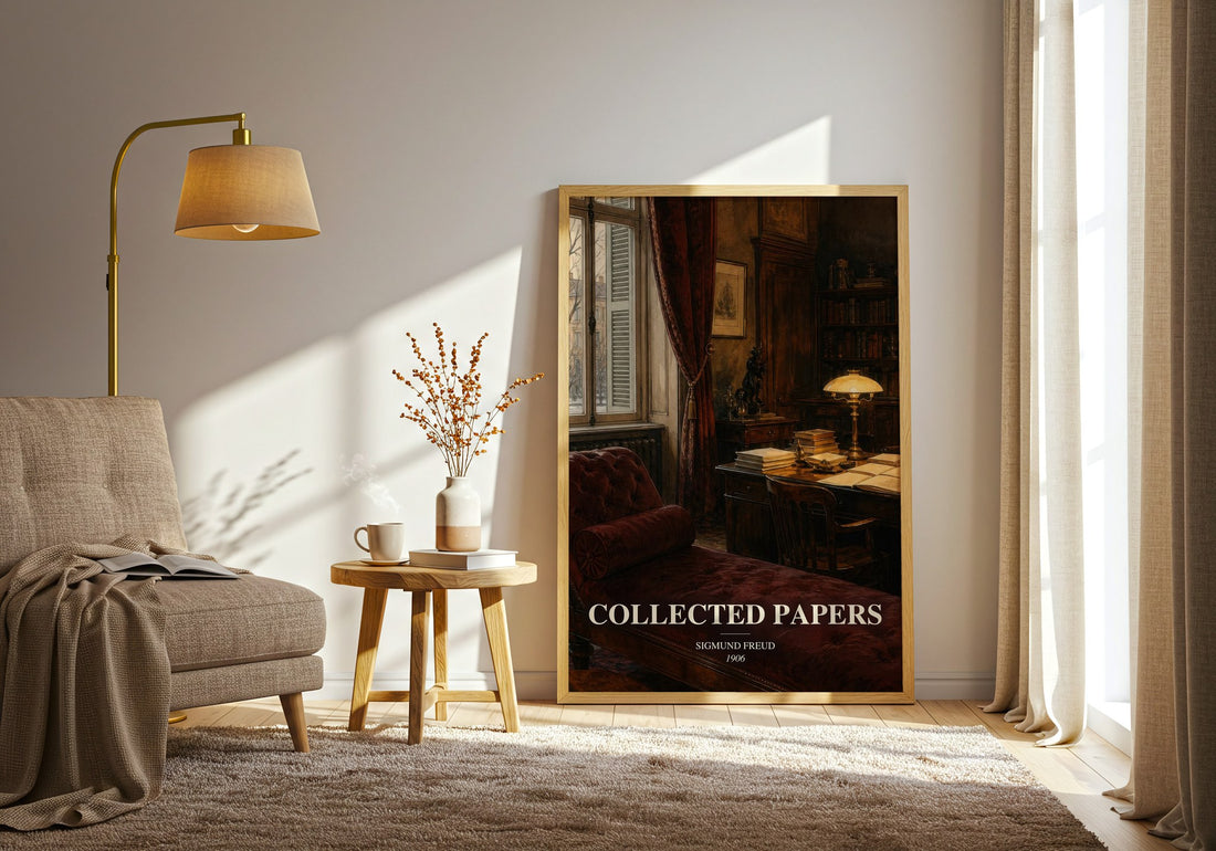 Collected papers watercolour print in frame leaning in hallway – non fiction wall art