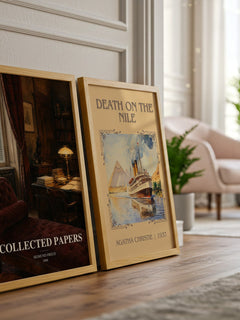 Collected papers watercolour print framed by window – literary home decor