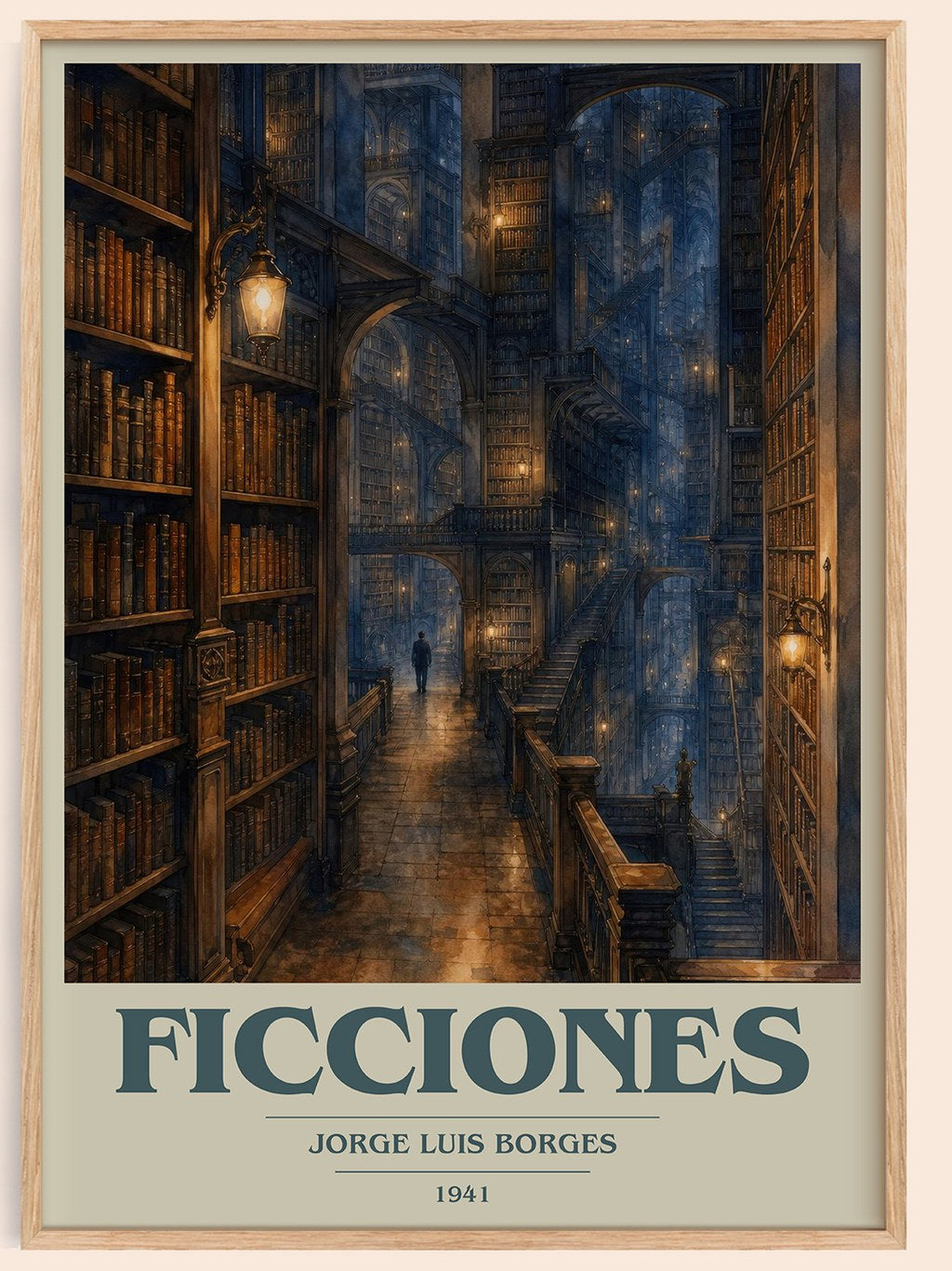 Ficciones book cover book poster by Jorge Luis Borges – framed literary art print