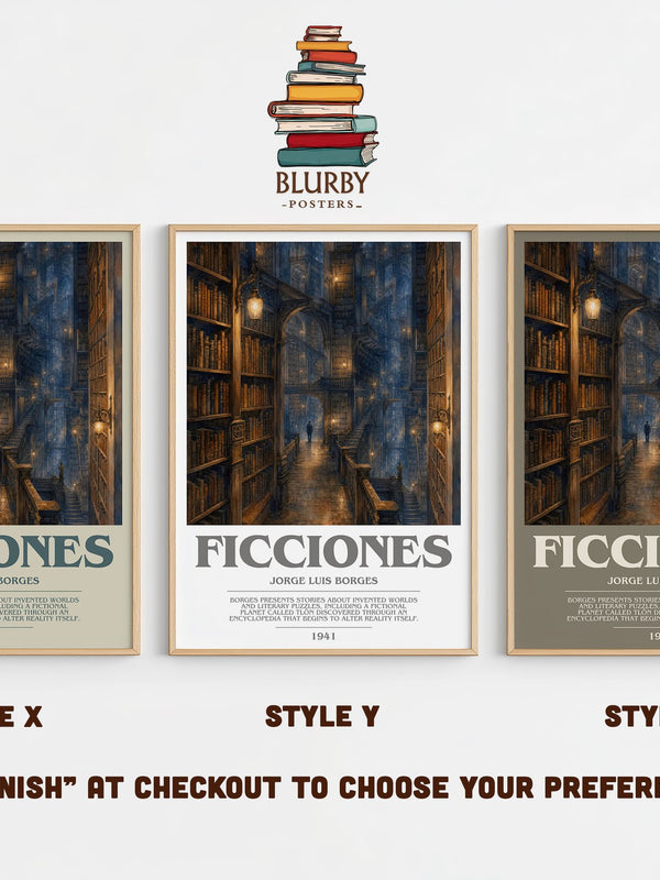 Ficciones bookish print in frame leaning in hallway – literary fiction wall art