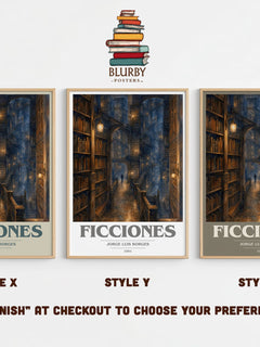 Ficciones book cover print in frame leaning in hallway – literary fiction wall art