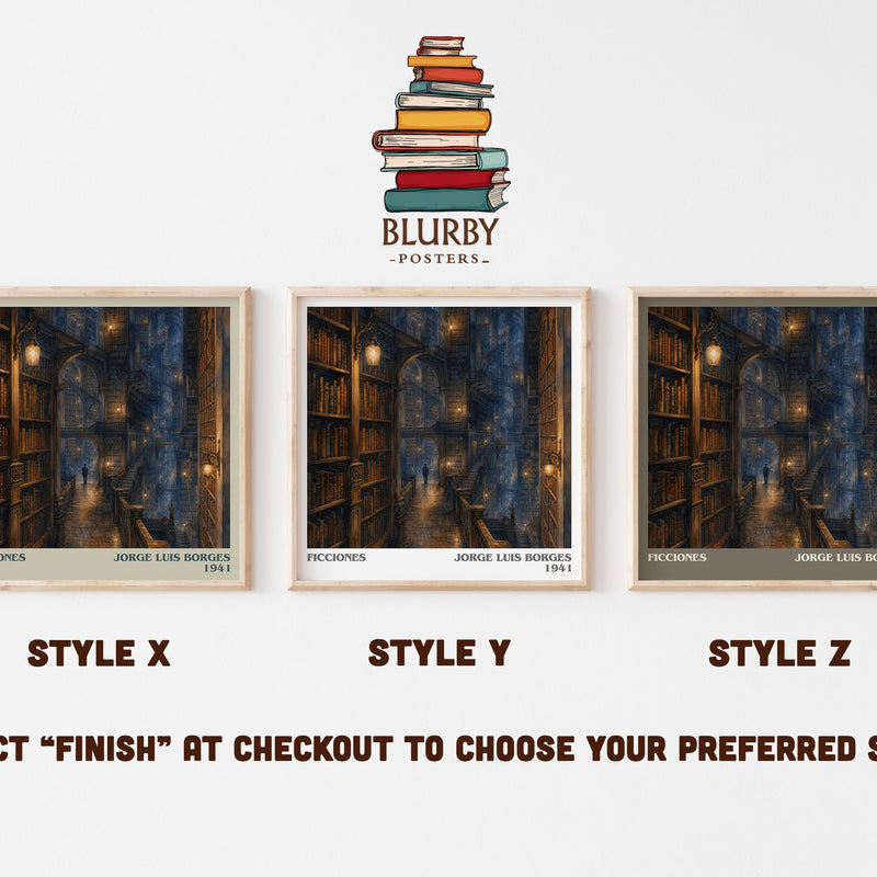 Ficciones literary print in frame leaning in hallway – literary fiction wall art