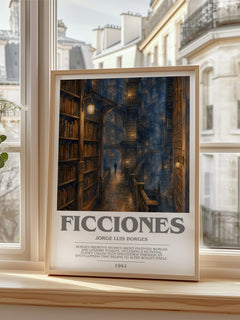 Ficciones bookish poster colour and style options – Jorge Luis Borges book art