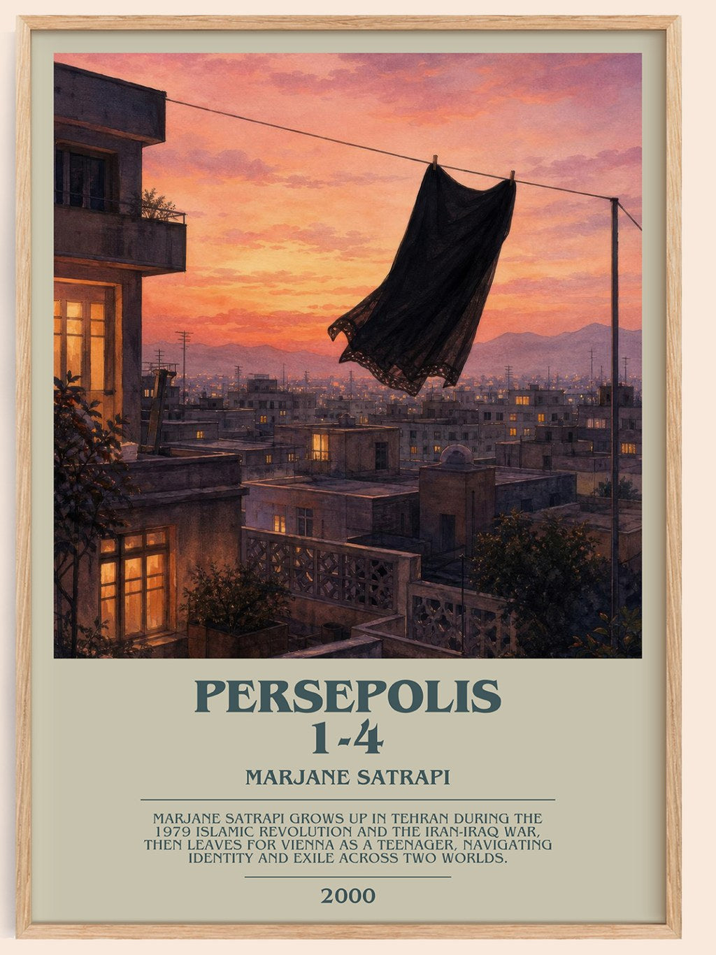 Persepolis 1-4 bookish book poster by Marjane Satrapi – framed literary art print