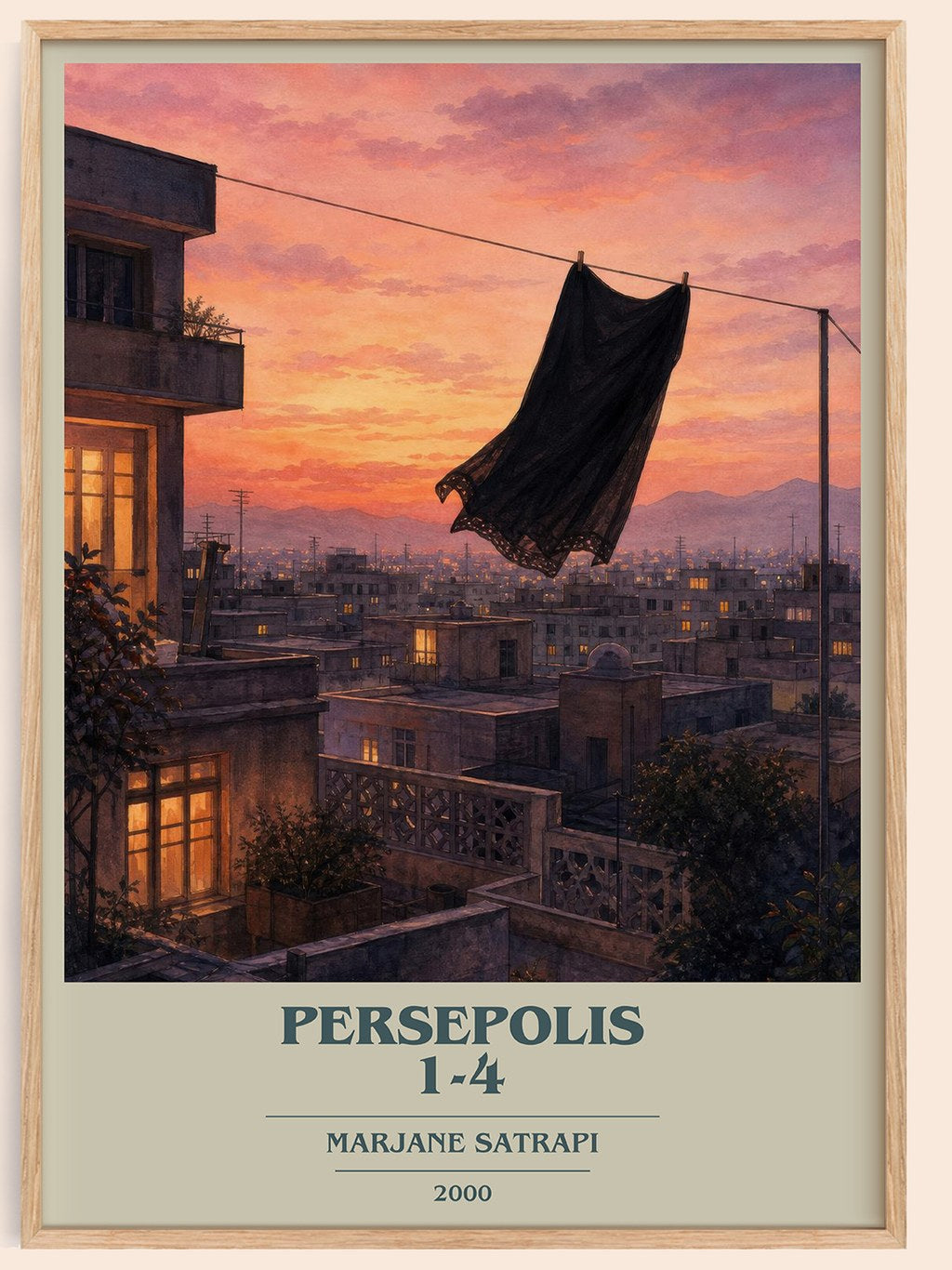 Persepolis 1-4 book cover book poster by Marjane Satrapi – framed literary art print