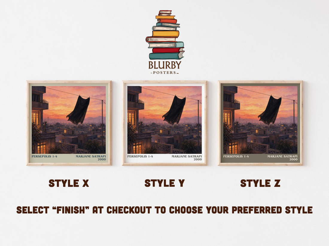 Persepolis 1-4 literary print in frame leaning in hallway – memoir wall art (mockup)