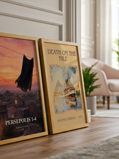 Persepolis 1-4 watercolour print framed by window – literary home decor