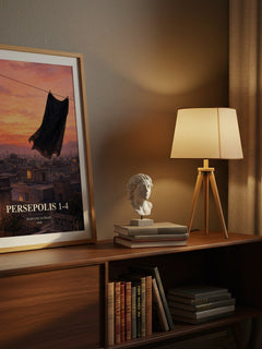 Persepolis 1-4 watercolour print on bookshelf – Marjane Satrapi fan gift