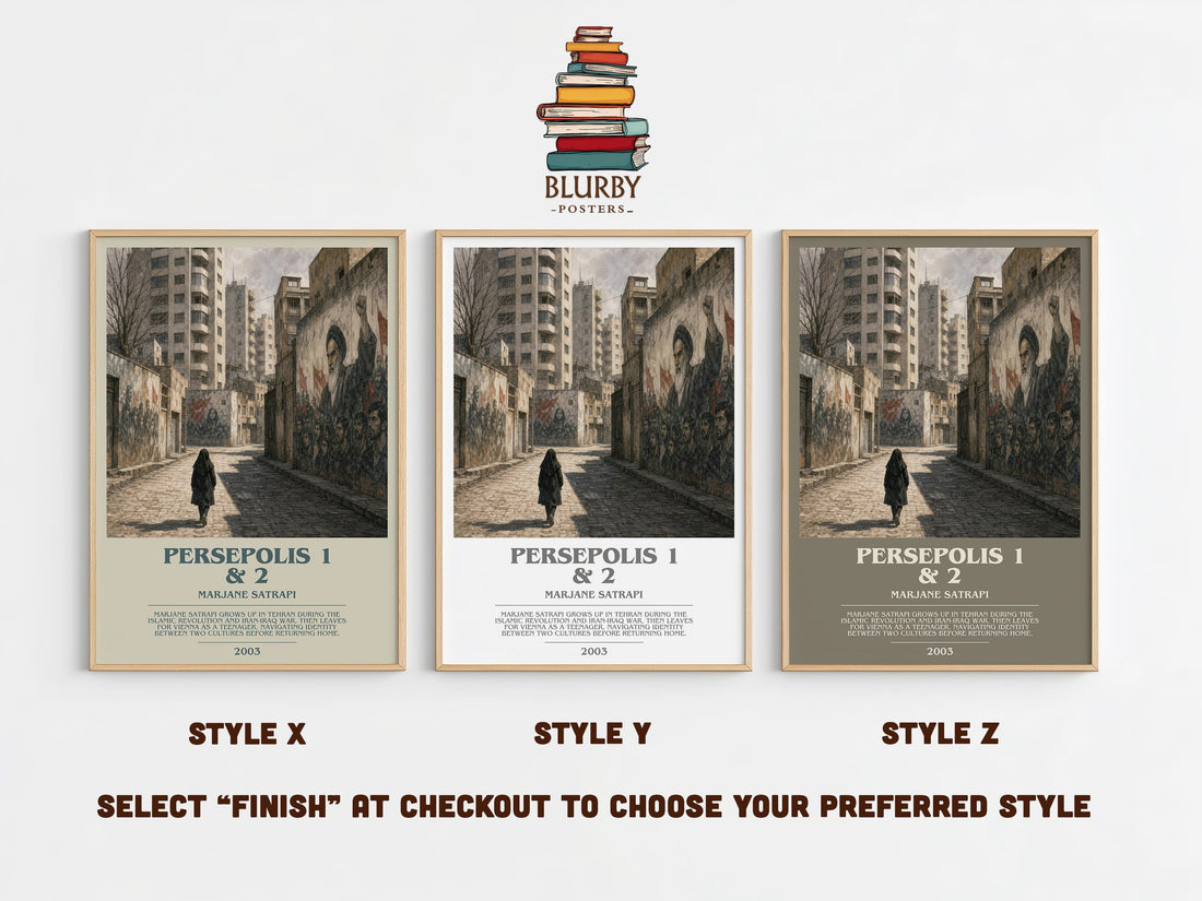 Persepolis 1 & 2 bookish print in frame leaning in hallway – memoir wall art (mockup)