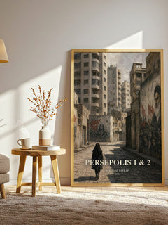 Persepolis 1 & 2 watercolour print in frame leaning in hallway – memoir wall art