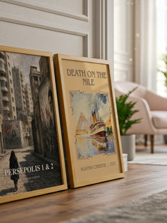 Persepolis 1 & 2 watercolour print framed by window – literary home decor