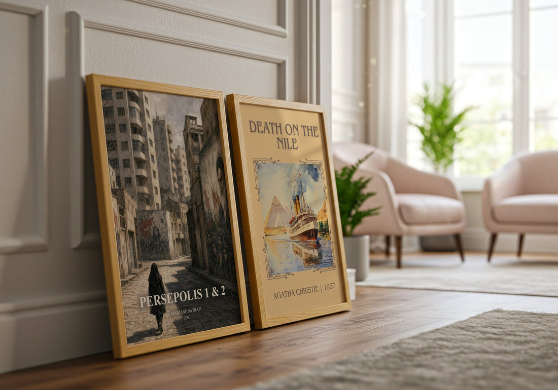 Persepolis 1 & 2 watercolour print framed by window – literary home decor