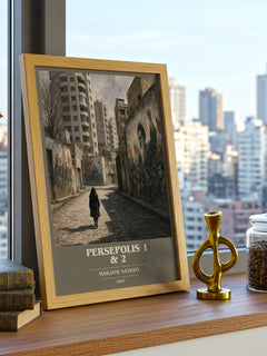 Persepolis 1 & 2 book cover print framed by window – literary home decor