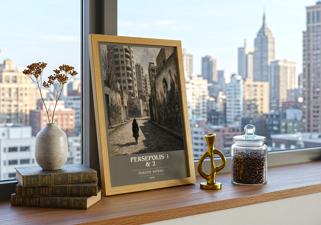 Persepolis 1 & 2 book cover print framed by window – literary home decor