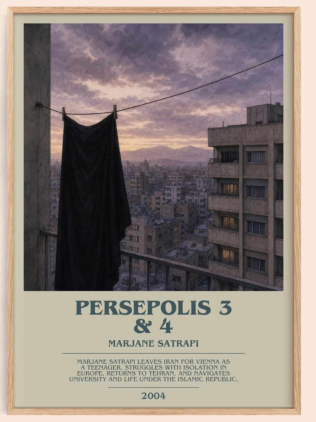 Persepolis 3 & 4 bookish book poster by Marjane Satrapi – framed literary art print
