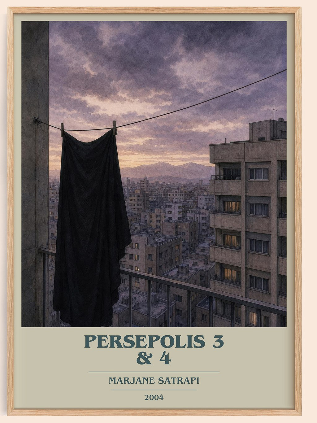 Persepolis 3 & 4 book cover book poster by Marjane Satrapi – framed literary art print
