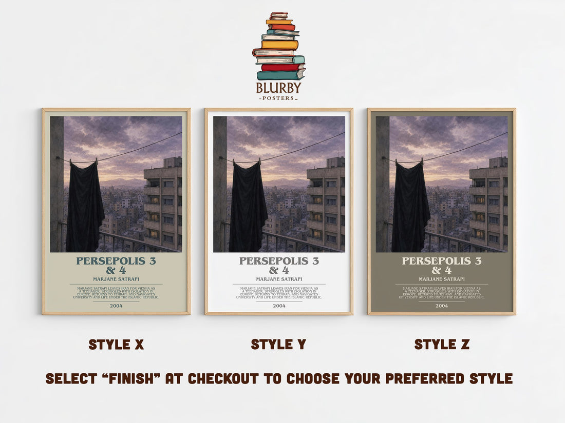 Persepolis 3 & 4 bookish print in frame leaning in hallway – memoir wall art (mockup)
