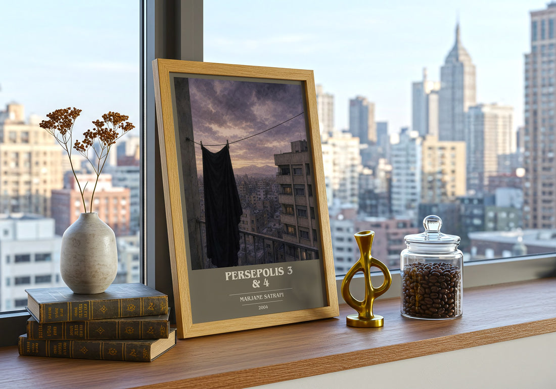 Persepolis 3 & 4 book cover print framed by window – literary home decor