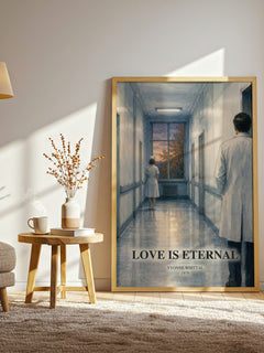 Love is Eternal watercolour print in frame leaning in hallway – romance wall art