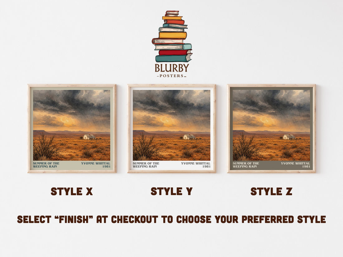 Summer of the Weeping Rain literary print in frame leaning in hallway – romance wall art (mockup)
