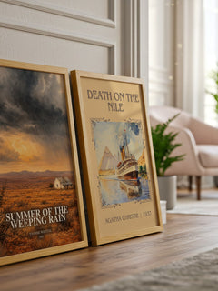 Summer of the Weeping Rain watercolour print framed by window – literary home decor