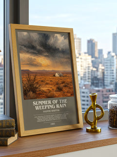 Summer of the Weeping Rain bookish print framed by window – literary home decor