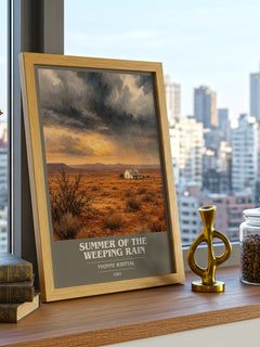 Summer of the Weeping Rain book cover print framed by window – literary home decor