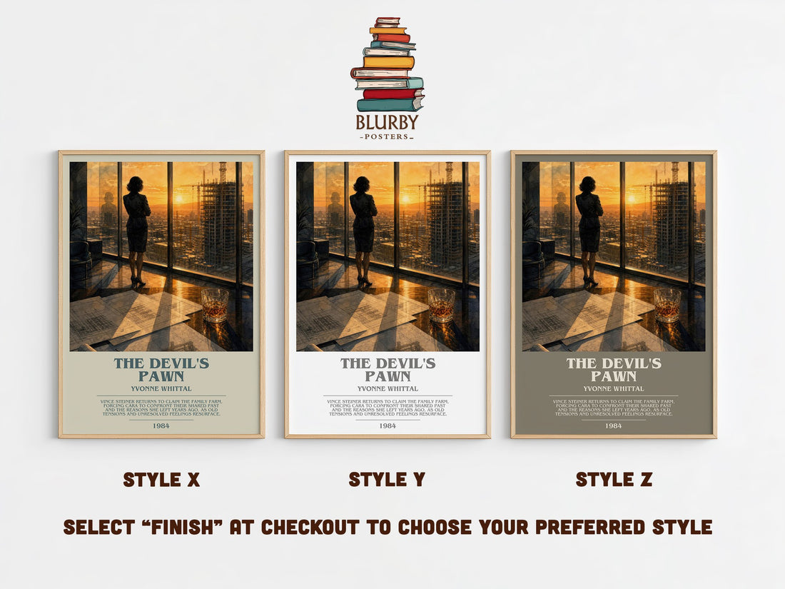 The Devil's Pawn bookish print in frame leaning in hallway – romance wall art (mockup)