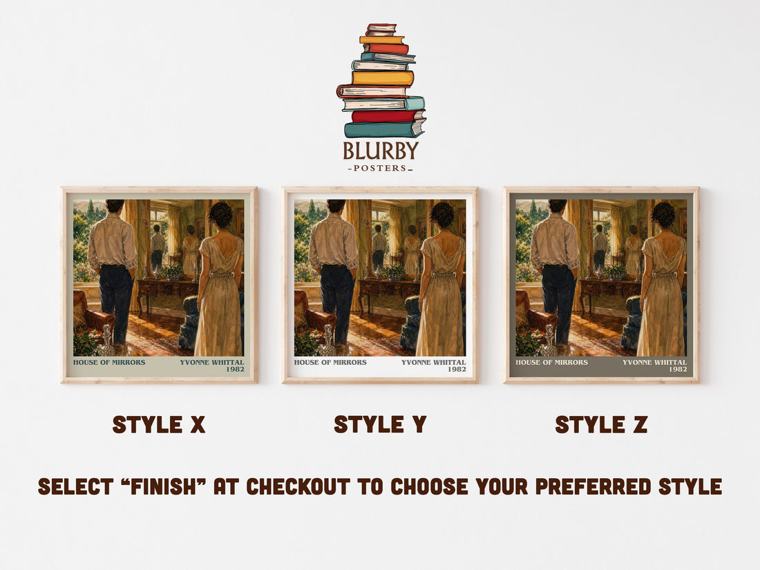 House of Mirrors literary print in frame leaning in hallway – romance wall art (mockup)