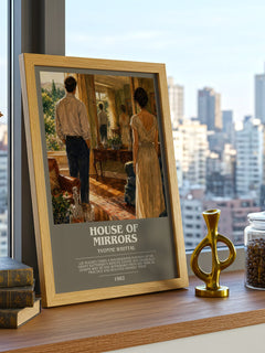 House of Mirrors bookish print framed by window – literary home decor