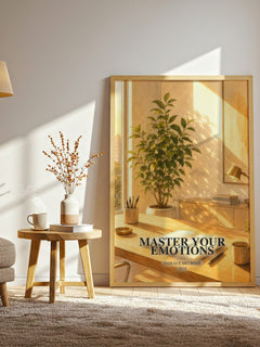 Master Your Emotions watercolour print in frame leaning in hallway – non fiction wall art