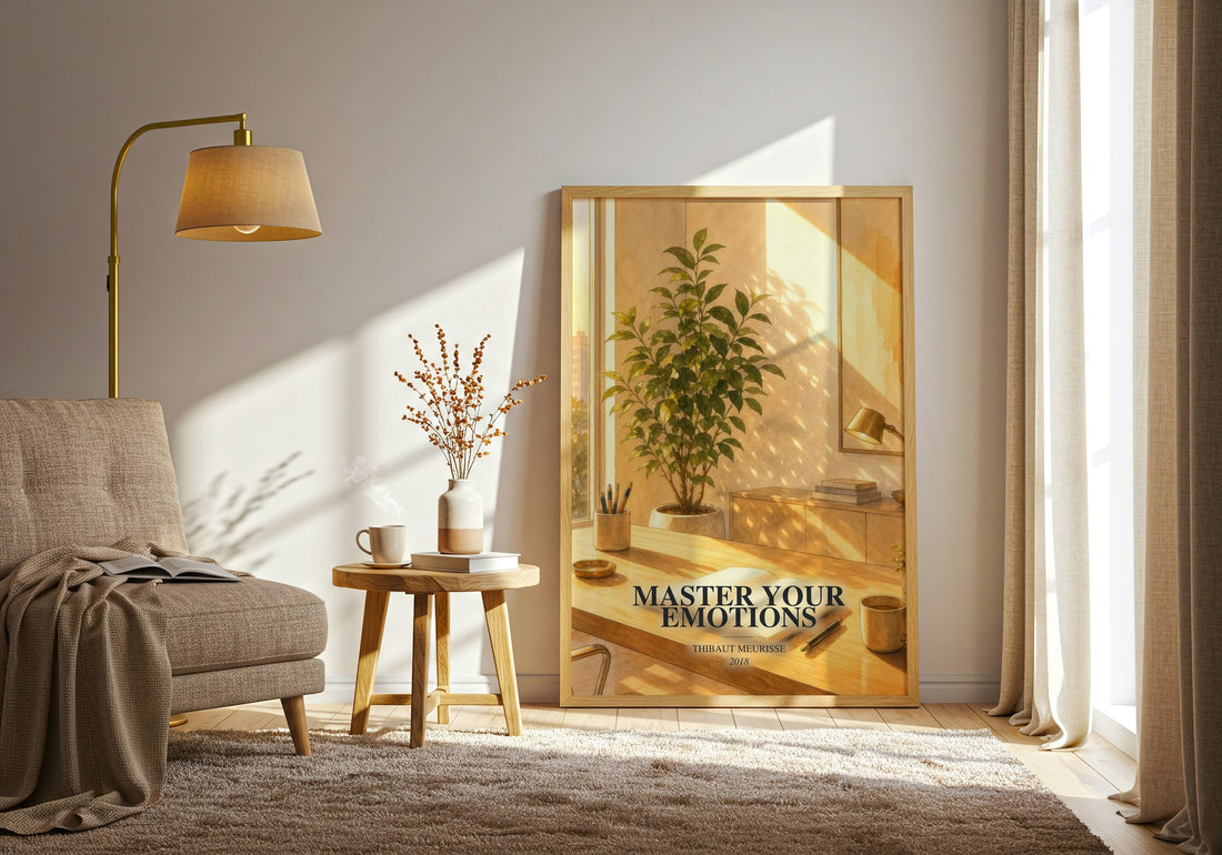 Master Your Emotions watercolour print in frame leaning in hallway – non fiction wall art