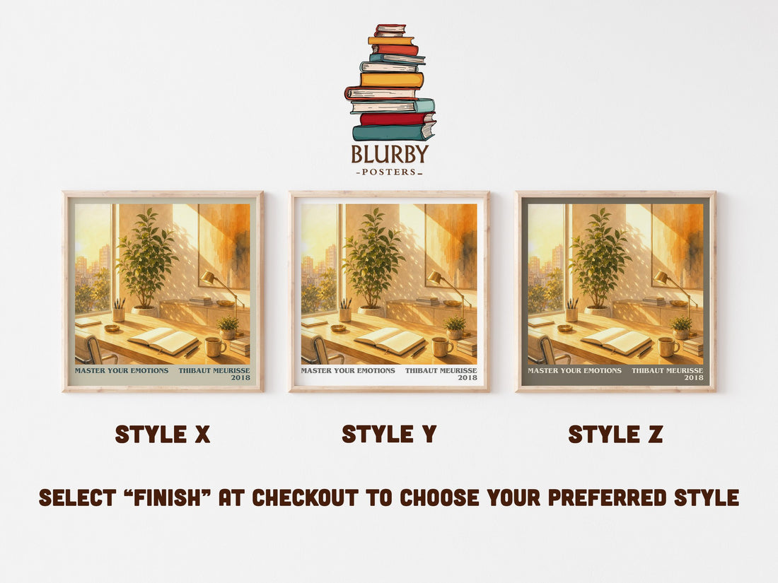 Master Your Emotions literary print in frame leaning in hallway – non fiction wall art (mockup)