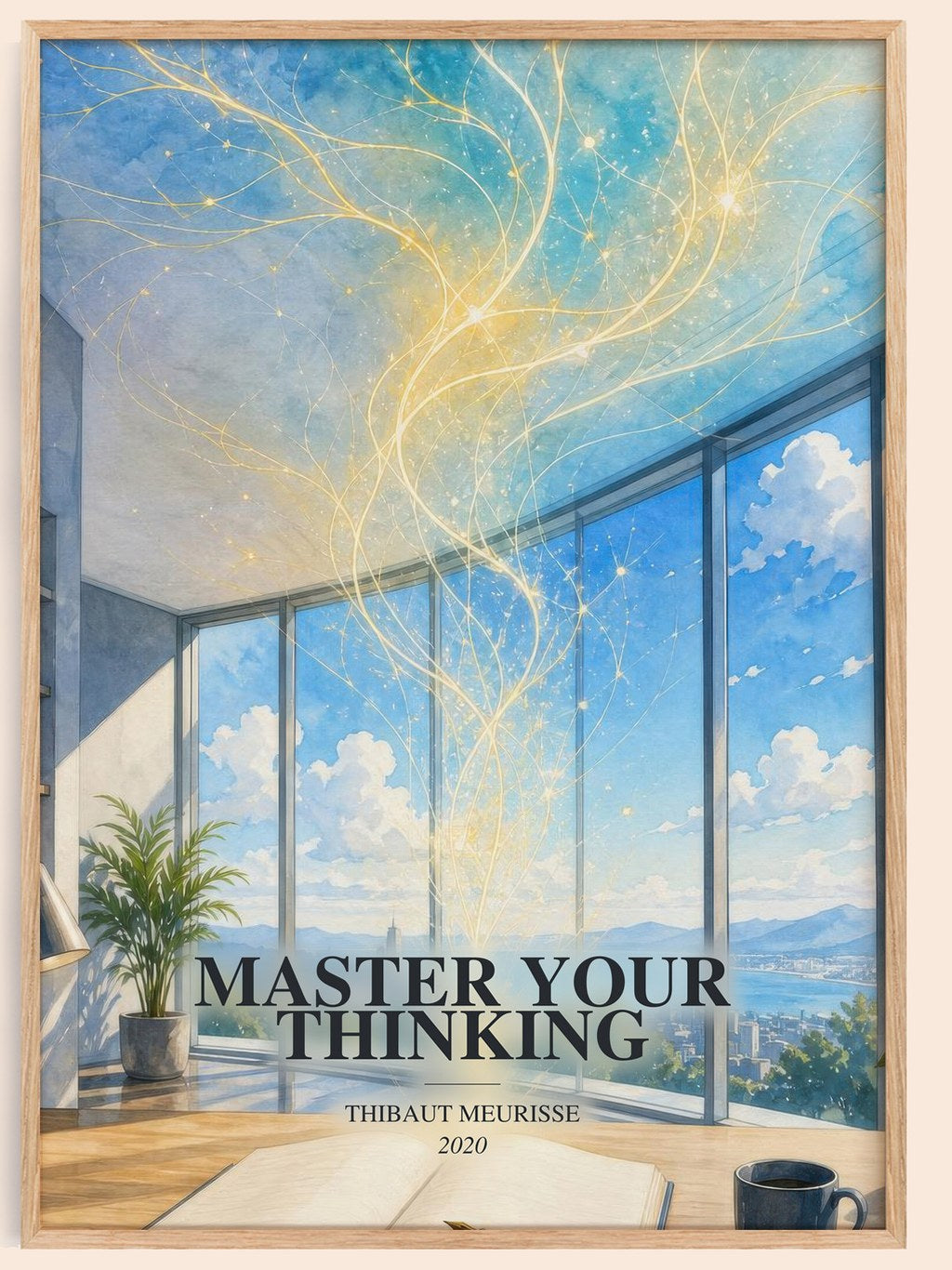 Master Your Thinking watercolour book poster by Thibaut Meurisse – framed literary art print