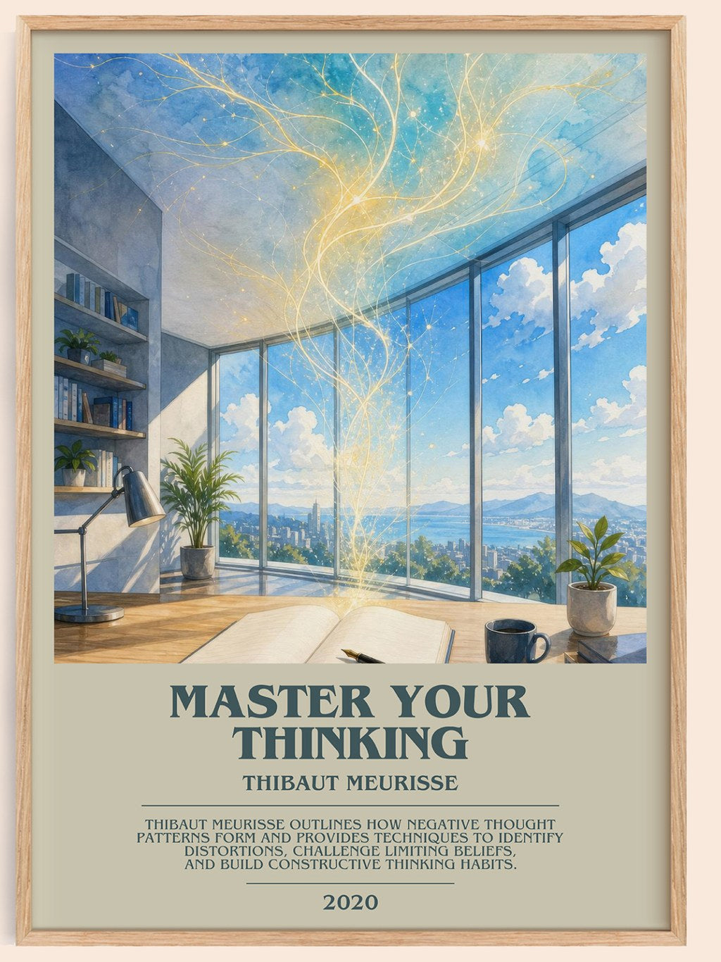 Master Your Thinking bookish book poster by Thibaut Meurisse – framed literary art print