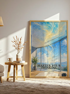 Master Your Thinking watercolour print in frame leaning in hallway – non fiction wall art