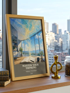 Master Your Thinking book cover print framed by window – literary home decor