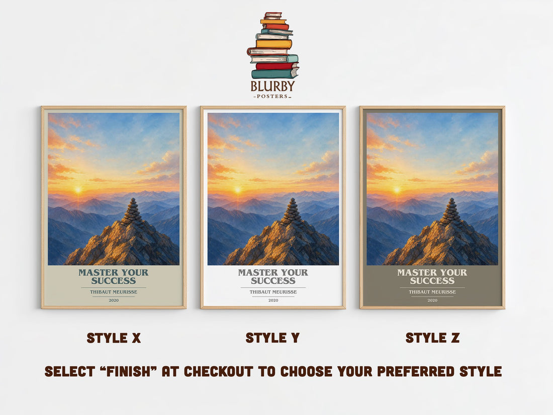 Master Your Success book cover print in frame leaning in hallway – non fiction wall art (mockup)
