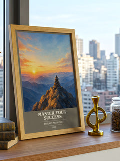 Master Your Success book cover print framed by window – literary home decor
