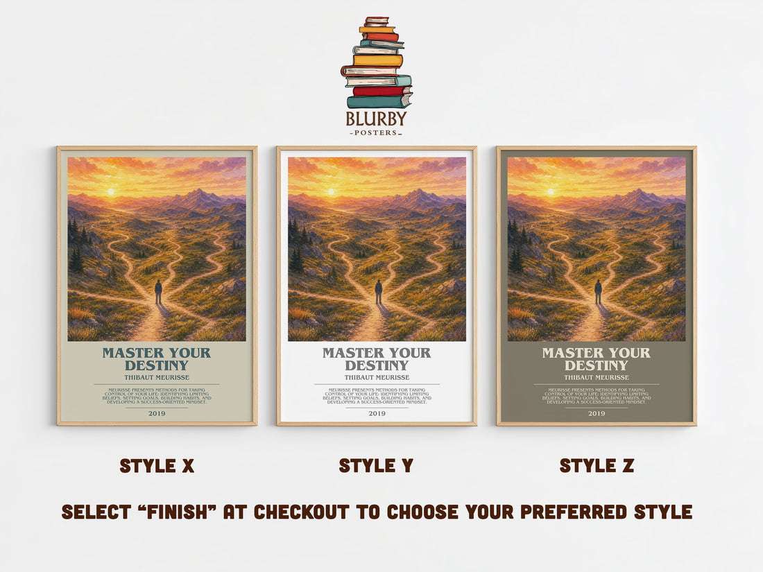 Master Your Destiny bookish print in frame leaning in hallway – non fiction wall art (mockup)