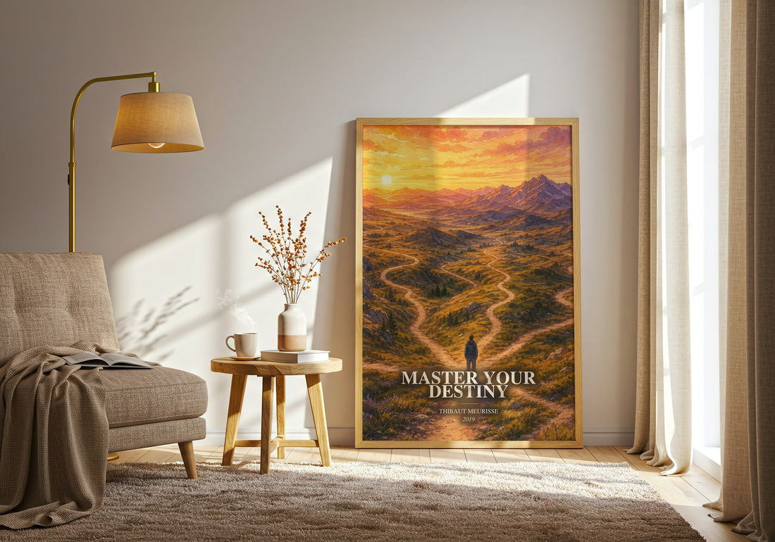 Master Your Destiny watercolour print in frame leaning in hallway – non fiction wall art
