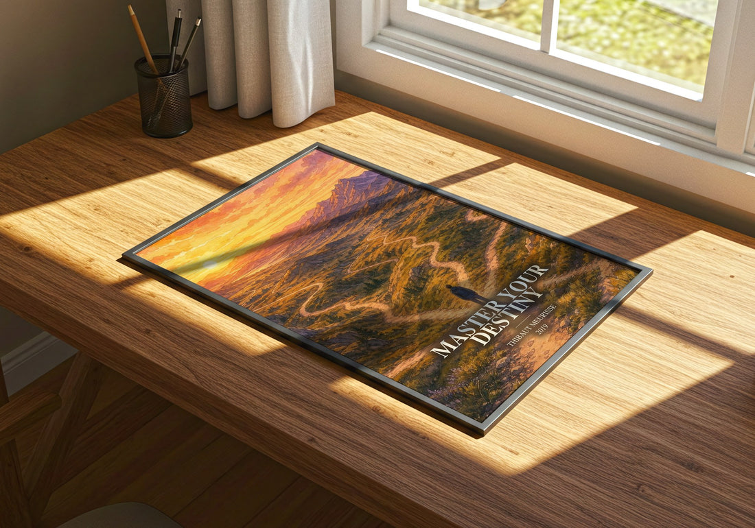 Master Your Destiny watercolour book poster framed on wall – non fiction wall art