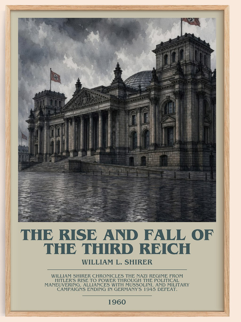 The Rise and Fall of the Third Reich bookish book poster by William L. Shirer – framed literary art print