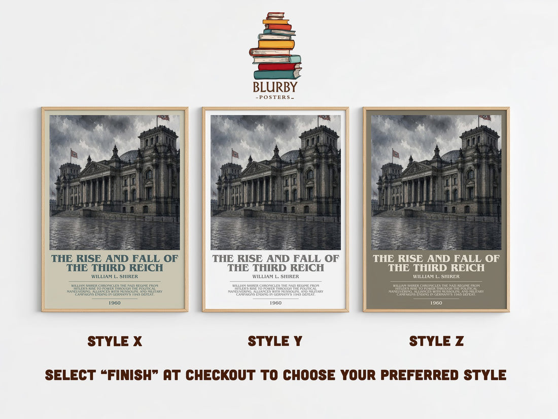The Rise and Fall of the Third Reich bookish print in frame leaning in hallway – non fiction wall art (mockup)