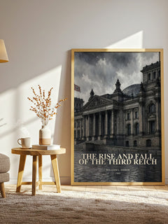 The Rise and Fall of the Third Reich watercolour print in frame leaning in hallway – non fiction wall art