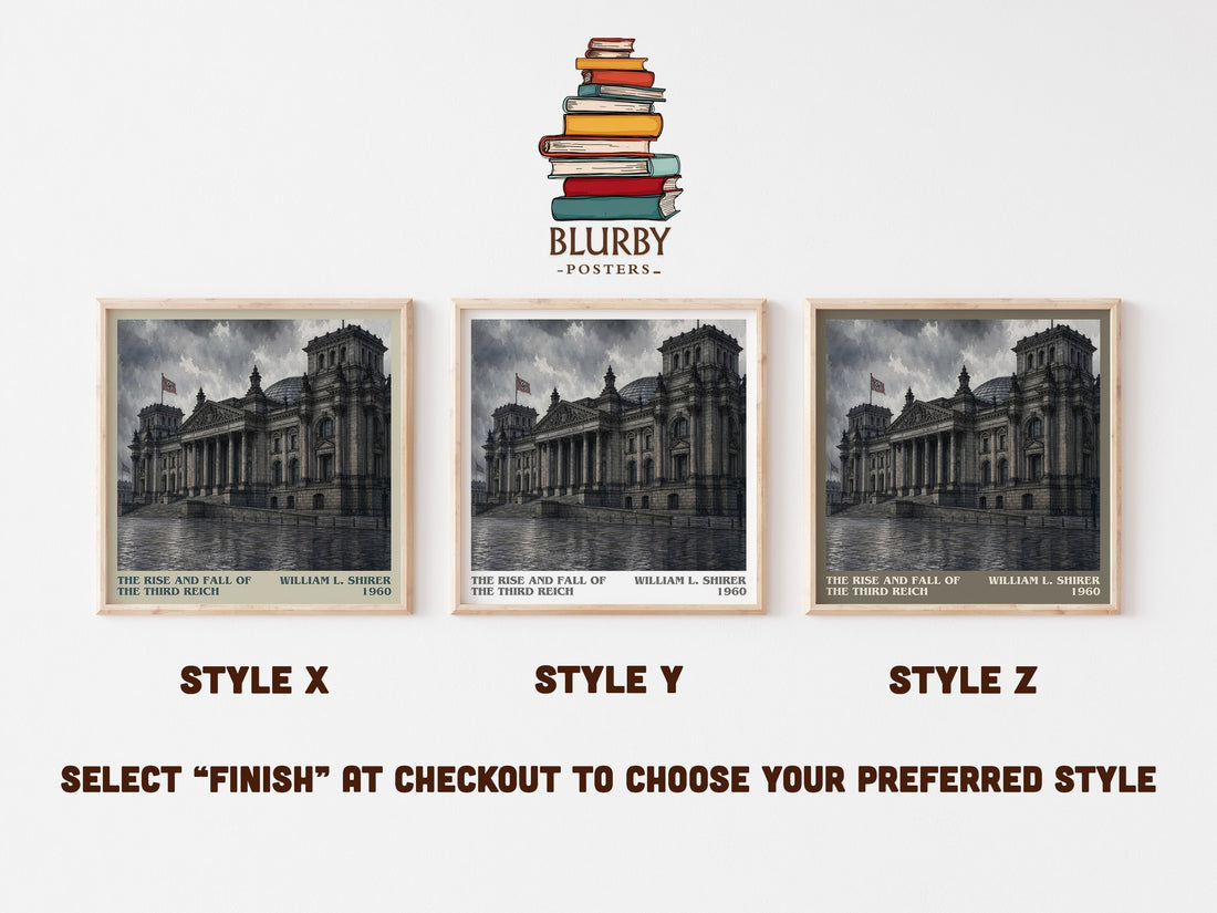 The Rise and Fall of the Third Reich literary print in frame leaning in hallway – non fiction wall art (mockup)