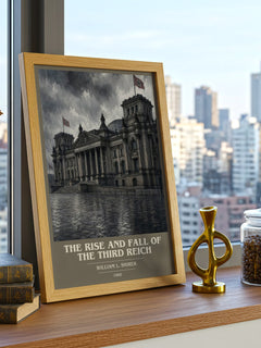 The Rise and Fall of the Third Reich book cover print framed by window – literary home decor