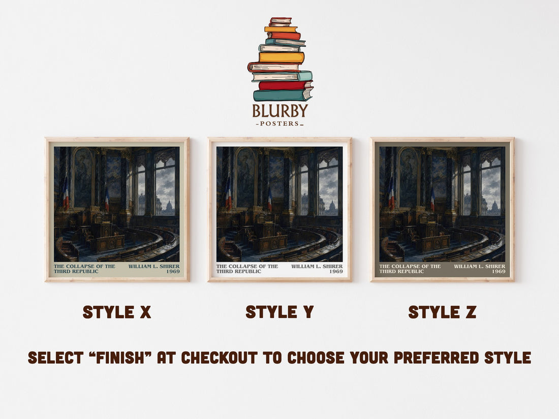 The collapse of the Third Republic literary print in frame leaning in hallway – non fiction wall art (mockup)